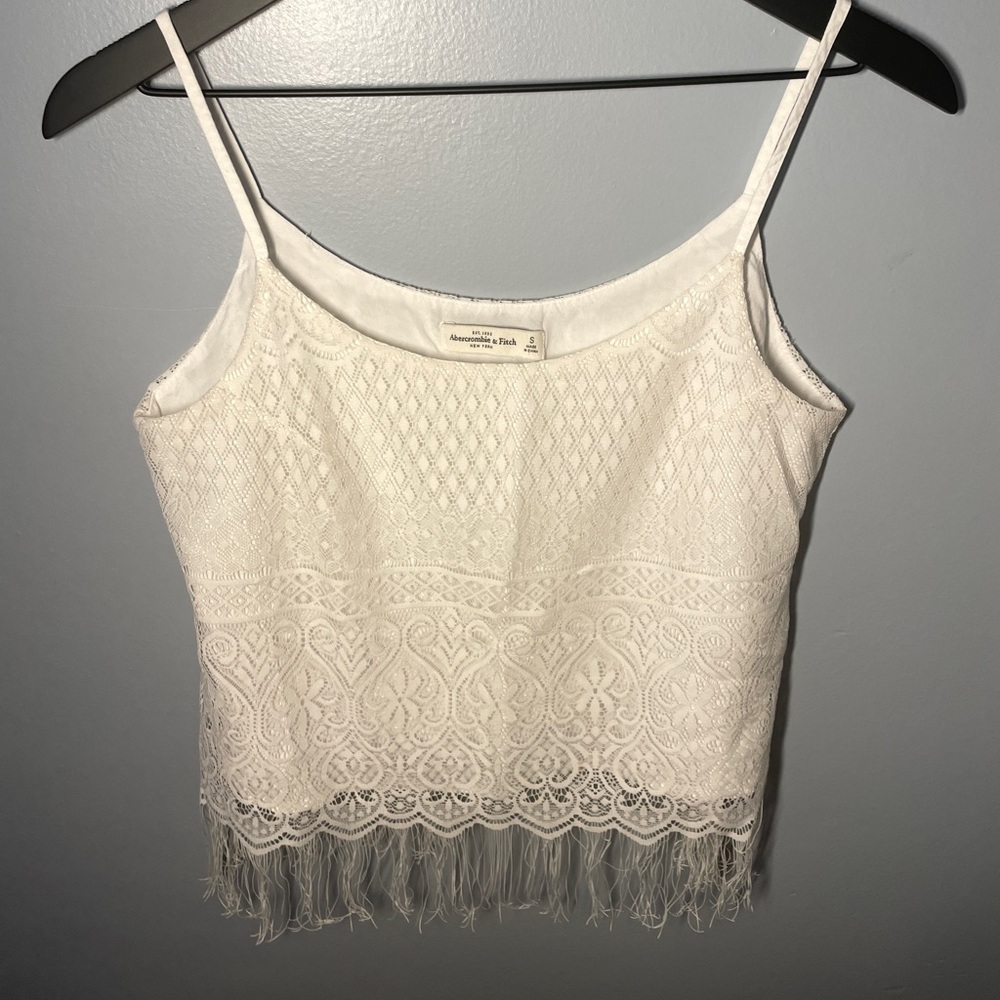 White Abercrombie & Fitch tank top with fringe - S